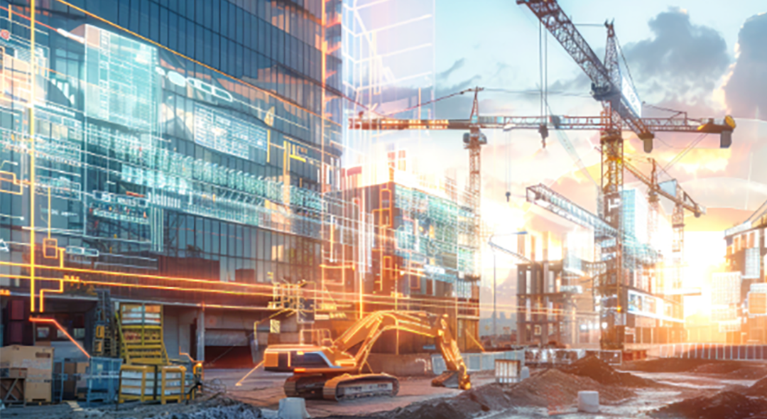 building site with digital images overlaid